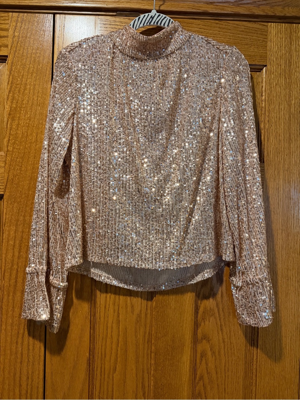 1. State Rose Gold Sequined Mock Neck Long Sleeve Top
